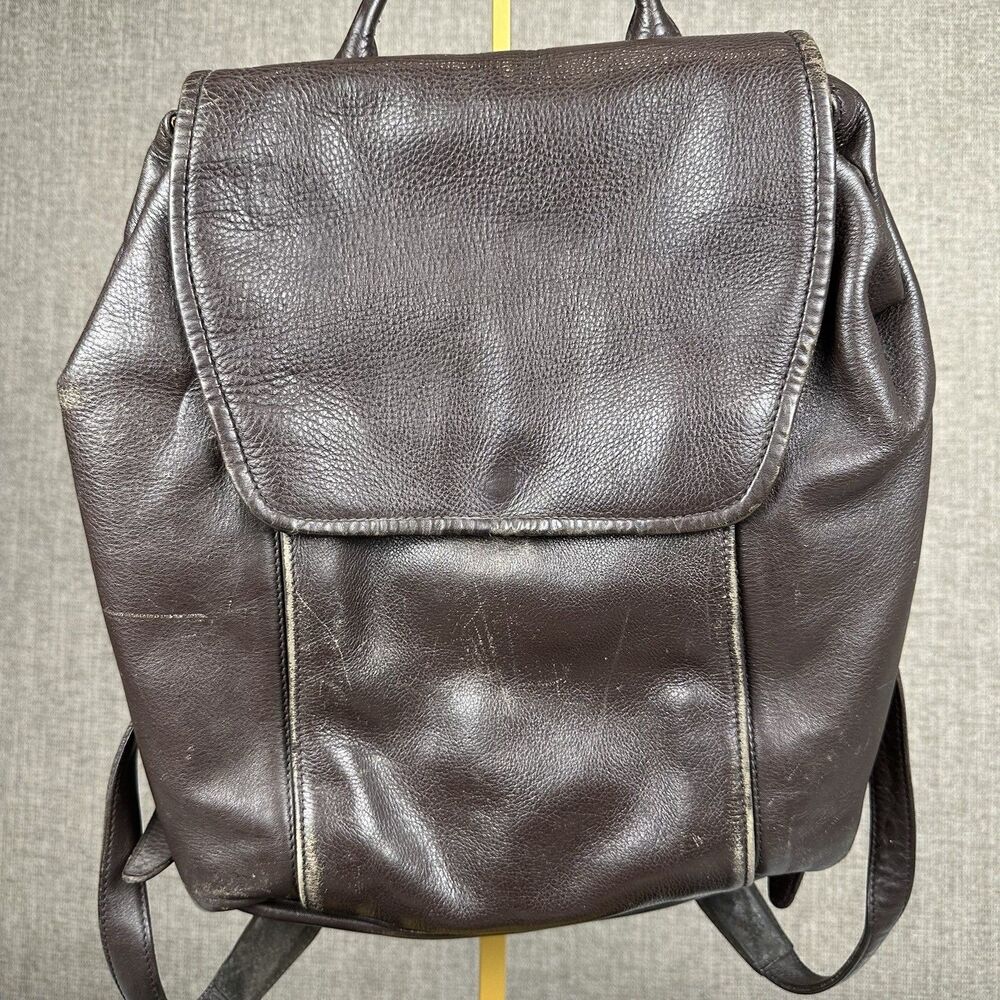 Lambada Brown Leather XL Backpack With Brass Hardware Front Pocket Bag Travel